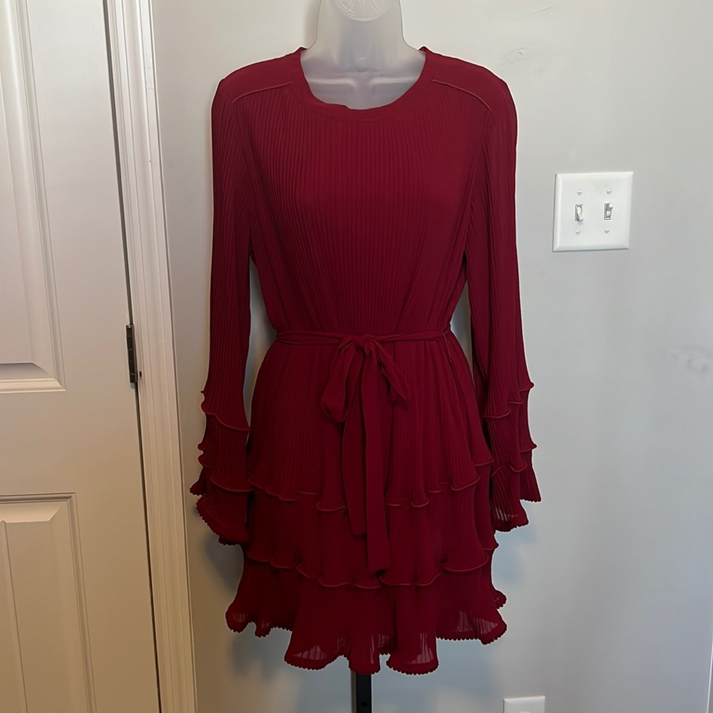 Burgundy Cocktail Dress with waist tie